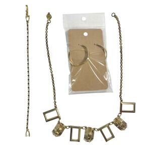 Vintage-Style Gold Geometric Statement Set - Necklace, Bracelet & Earrings